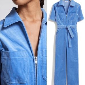 Belted Short Sleeve Corduroy Jumpsuit